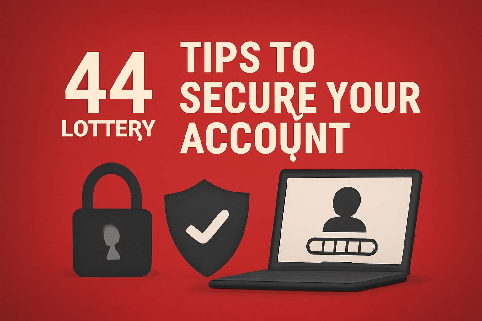 A digital representation of securing an online account, featuring the text 'Tips to Secure Your 44 Lottery Account'.