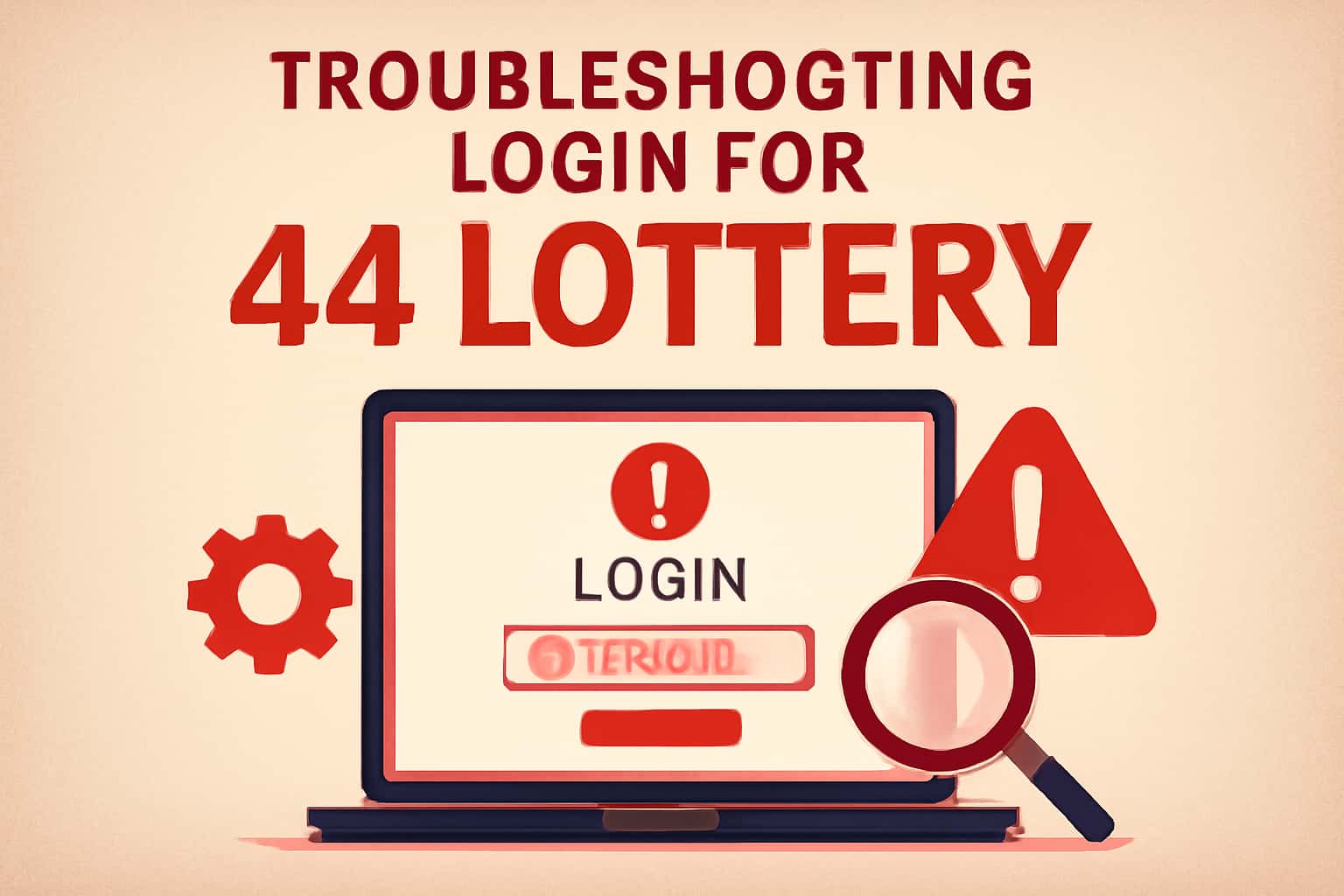 An informative illustration depicting troubleshooting steps for logging into 44 Lottery.