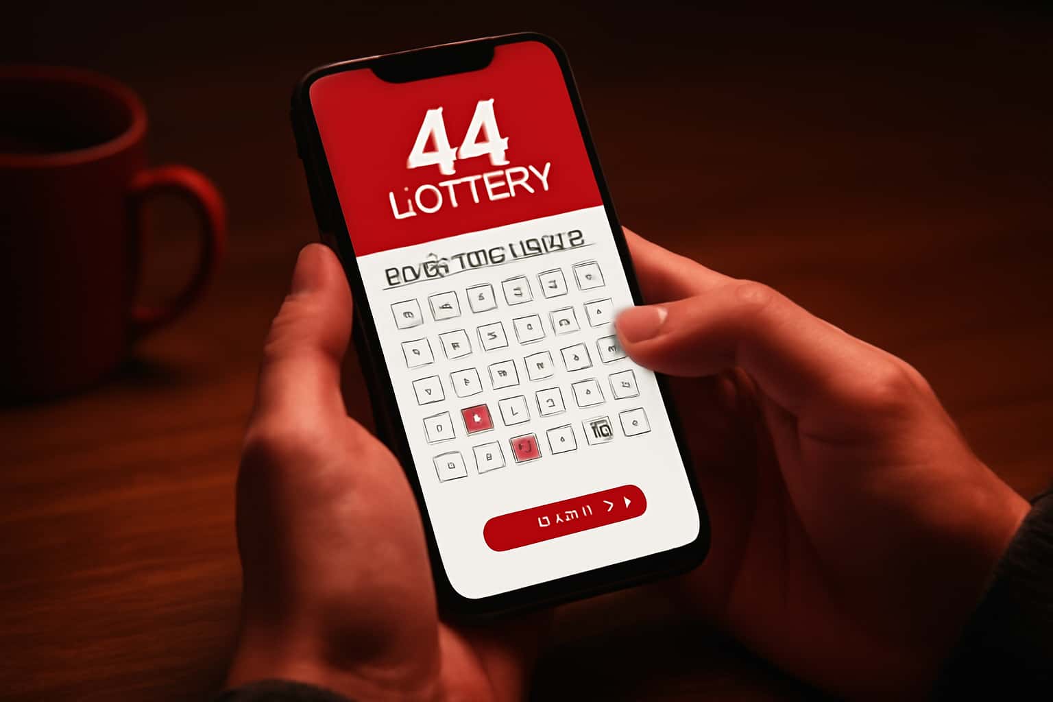 A futuristic scene depicting mobile access to 44 Lottery.